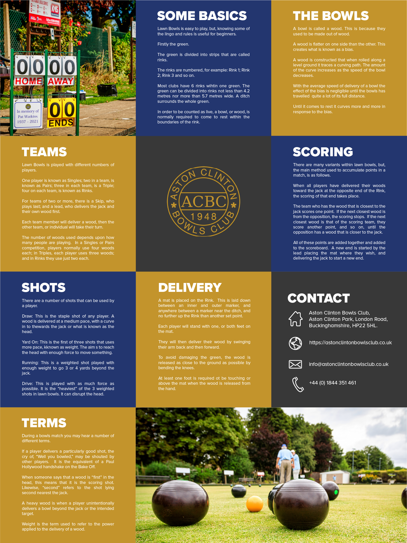 The rules of Lawn Bowls in England and an introduction to the sport in Aston Clinton Buckinghamshire